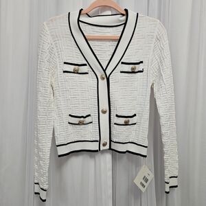 J.ING White and Black Textured Cardigan